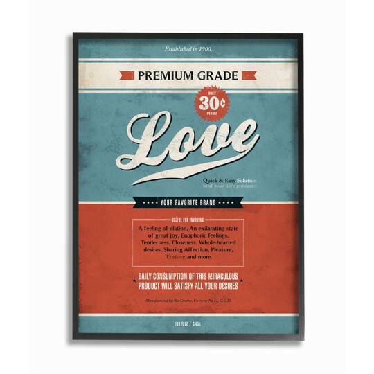 Stupell Industries Premium Grade Love Wall Art in Black Frame